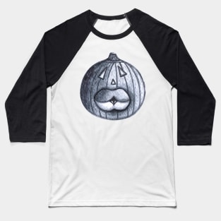 Funny Big Mouthed Pumpkin Head - Black and White Baseball T-Shirt